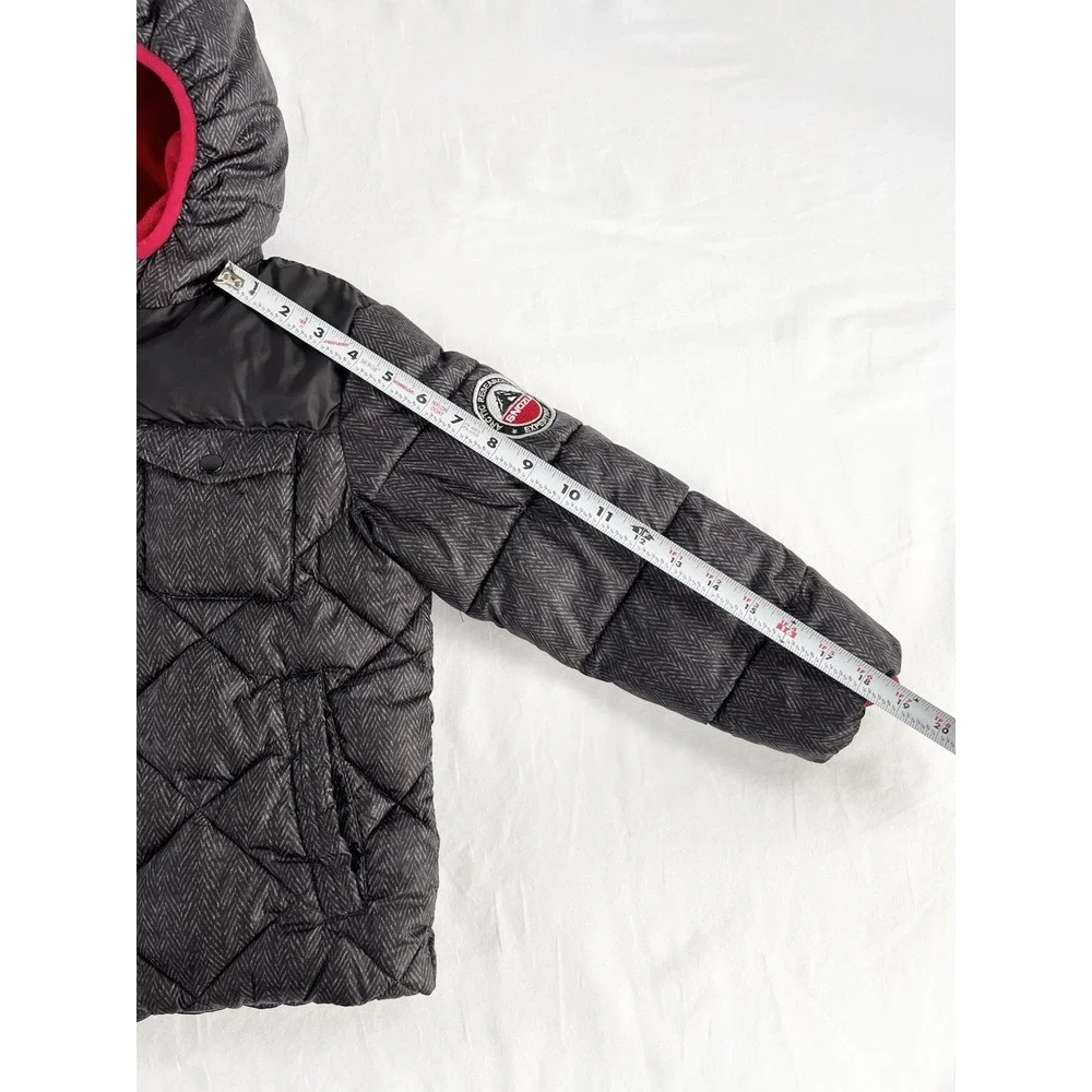Snozu Kids Youth Puffer‎ Jacket Size 5 Black Red Hooded Fleece Lined Coat